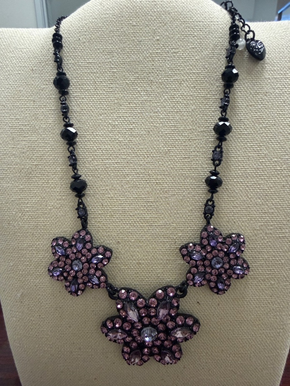 Betsey Johnson Pink Crystal Floral Bib Necklace